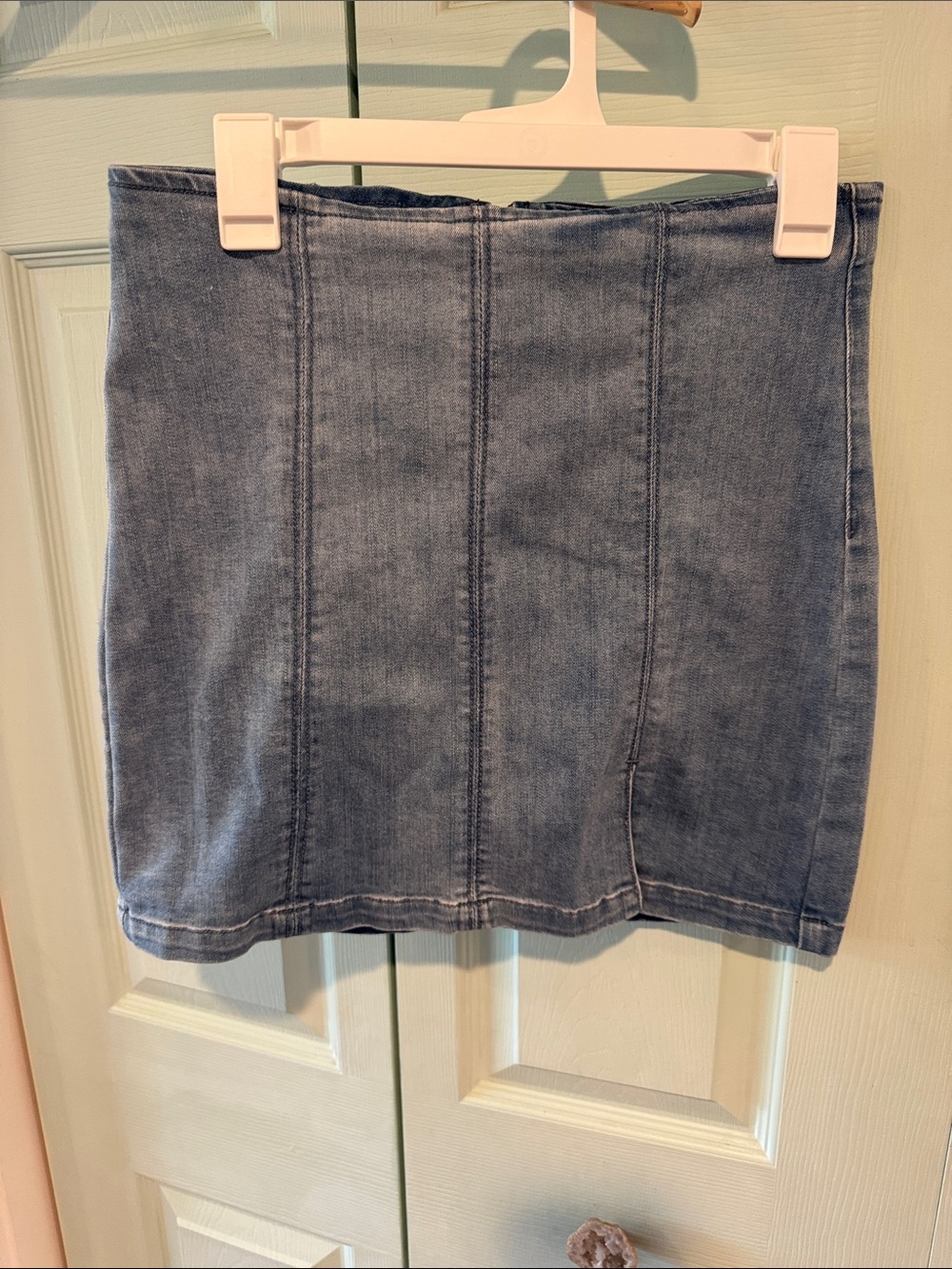 High-Rise Washed Blue Denim Mini Skirt